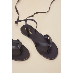 Lulus Maire Black Lace-up Flat Thong Sandals - Size 9
